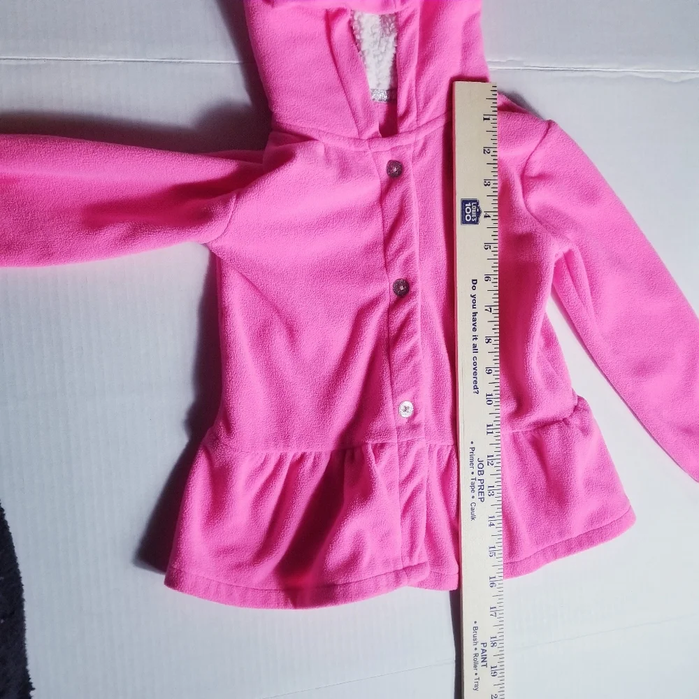 CARTERS GIRL BUTTON DOWN FLEECE HOODIE PINK WITH SILVER HEART 4T